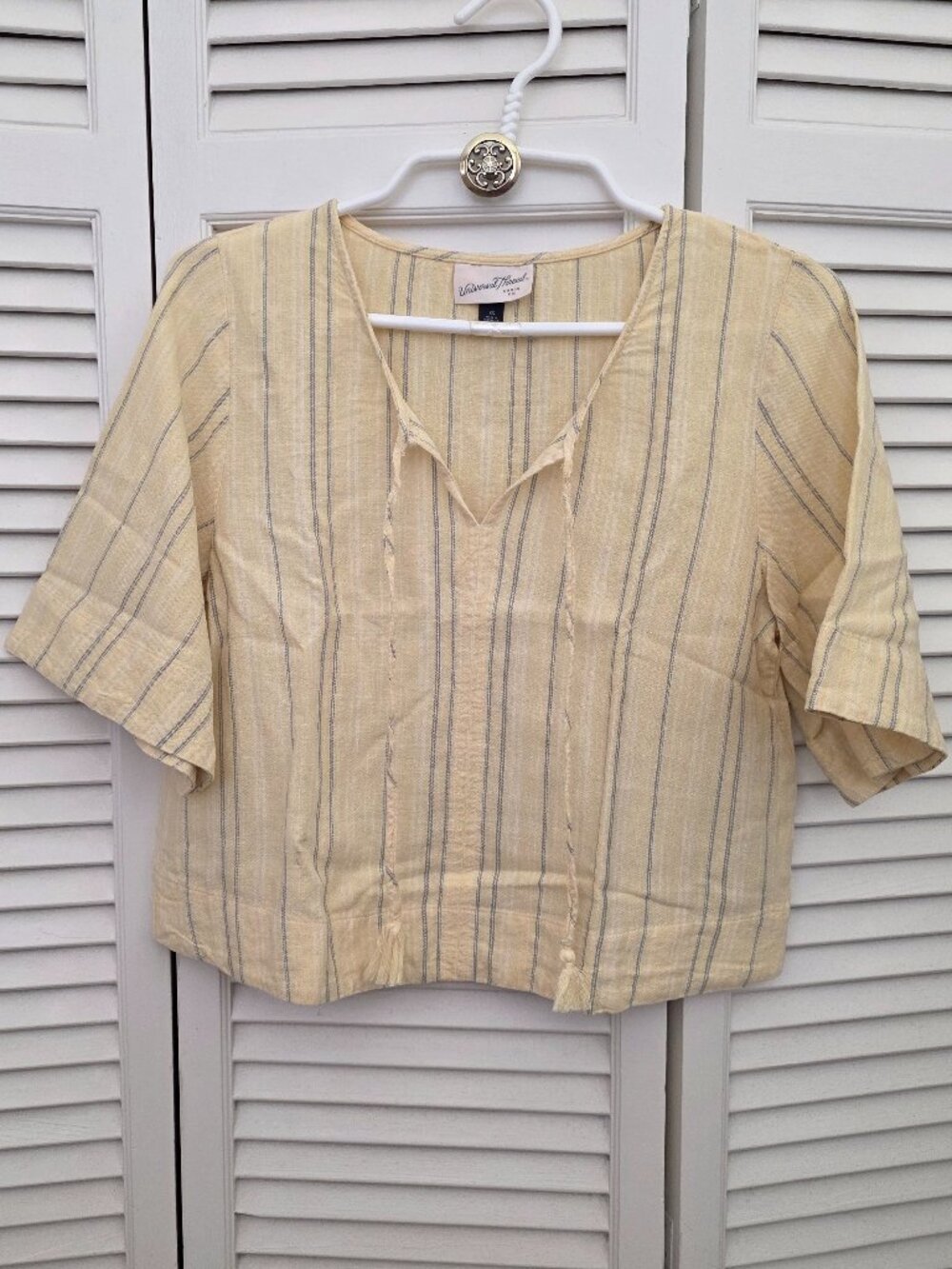Universal Thread Yellow/Blue Vertical Strip Blouse